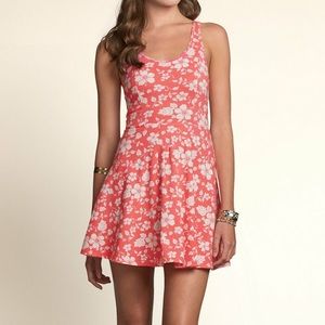 Hollister Skater Tank Dress Pink Floral Hibiscus